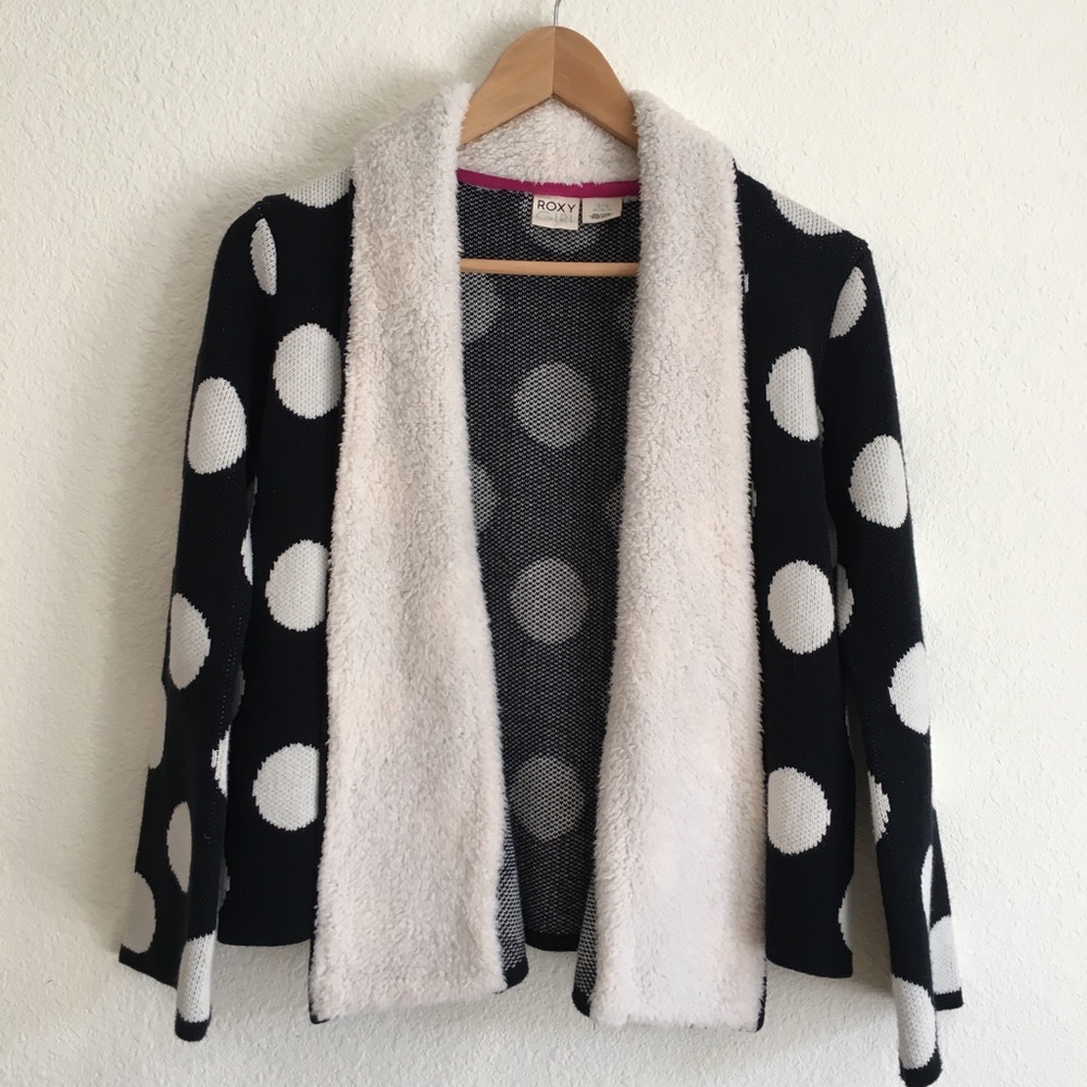 Roxy girls sweater jacket with fur trim 12/14 M